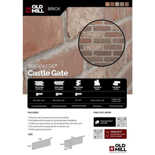 28 in. x 12.5 in. x 1/2 in. (8.7 sq. ft.) Brickwebb Herringbone Castle Gate Thin Brick Sheets (Box of 5-Sheets)