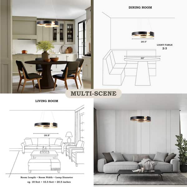 Zevni Modern Chandelier Lights, 1-Light 24W Ring Integrated