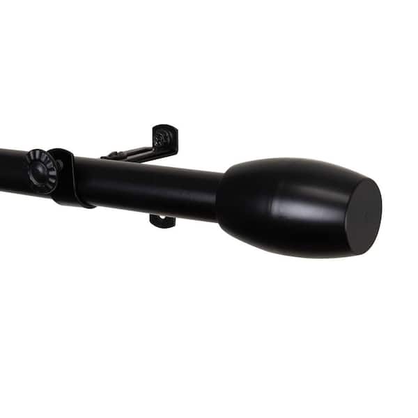 Rod Desyne 66 in. - 120 in. Black Telescoping Single Curtain Rod Kit with Harley Finial