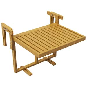 Foldable Rectangular Pine Wood Outdoor Side Balcony Railing Table with 4-Height Adjustable, Sleek Waterproofing Finish