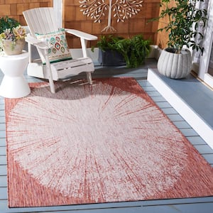 Courtyard Beige/Red Doormat 2 ft. x 4 ft. Floral Abstract Indoor/Outdoor Area Rug