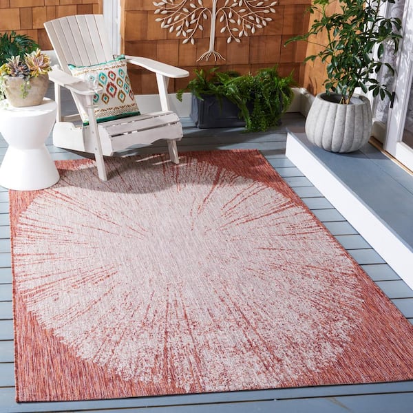 Courtyard Beige/Red 9 ft. x 12 ft. Floral Abstract Indoor/Outdoor Area Rug