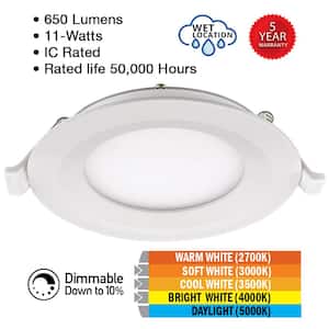 Low Profile 4 in. Selectable CCT Canless Integrated LED Recessed Light Trim 650 Lumens Dimmable Wet Rated (4-Pack)