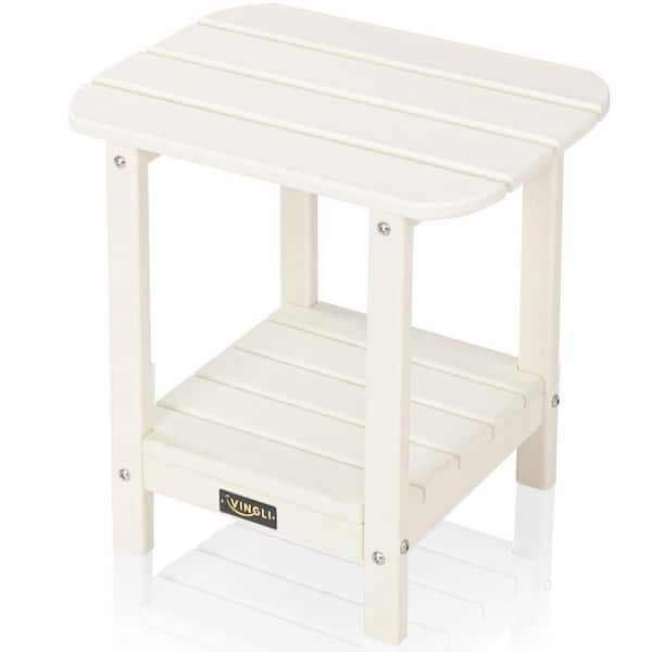 VINGLI Adirondack White HDPE Plastic Outdoor Side Table with Extra Storage