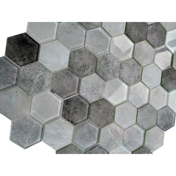 Art Deco Gray 12 in. x 12 in. Elongated Hexagon Glass Mosaic Wall Tile(13.35 sq. ft. /Case)