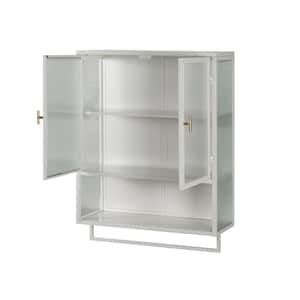 23.62 in. W x 9.06 in. D x 30.71 in. H Bathroom Storage Wall Cabinet in White with Double Glass Door and Towel Rack