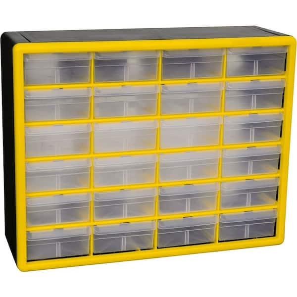10124 Plastic Drawer Storage Cabinet, 20 in. x 6 in. x 16 in. Yellow, 24-drawer