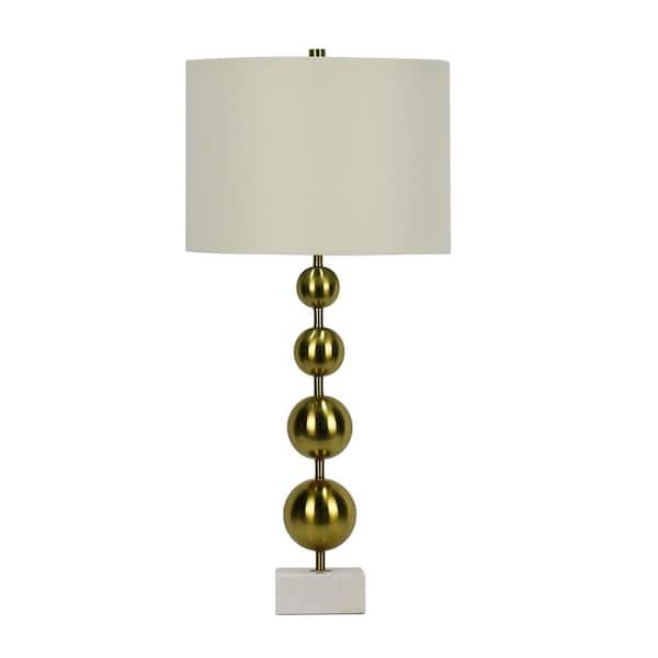 Fangio Lighting 29.5 in. Soft Gold Metal and Marble Column Table Lamp with a Designer Shade