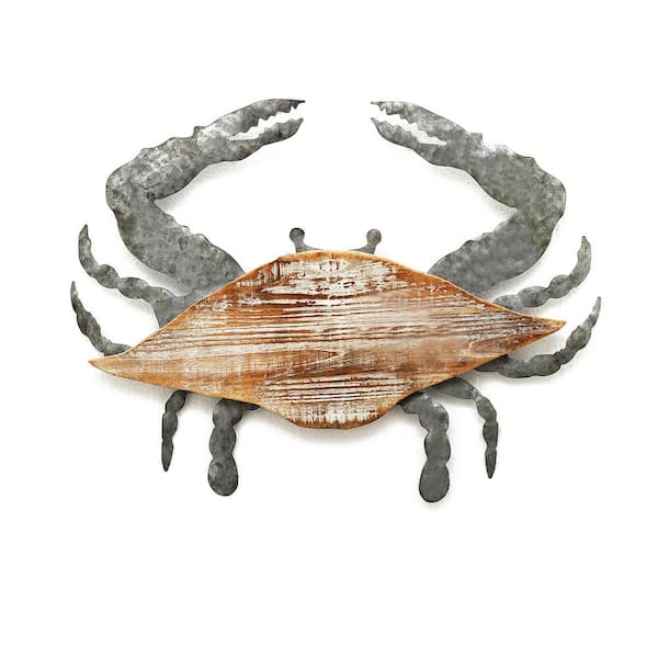 PARISLOFT Farmhouse 3D Wood and Galvanized Ocean Theme Crab Wall Art