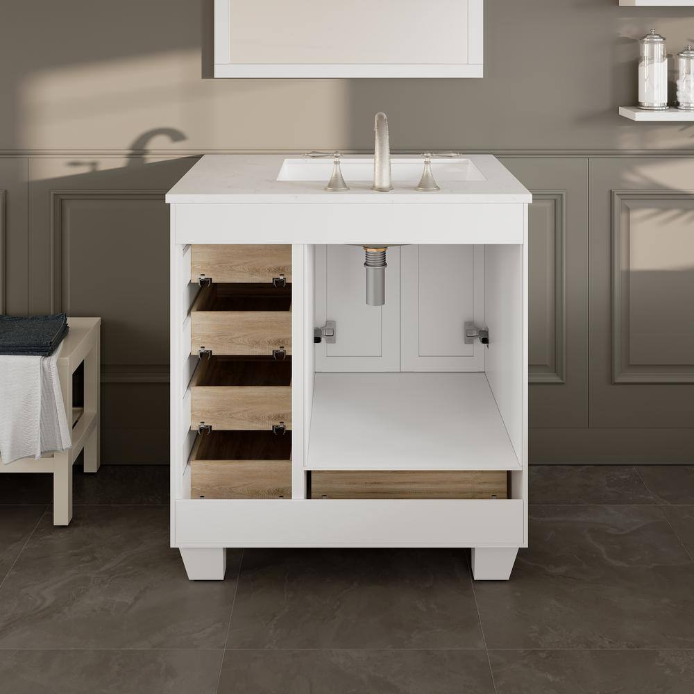 White 30" Bathroom Vanity with Carrara Quartz Top