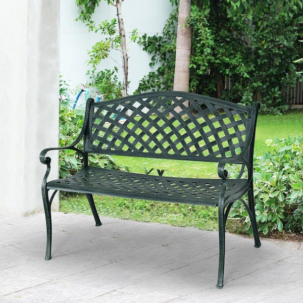 40 in. 2-Person Metal Aluminum Outdoor Antique Garden Patio Bench