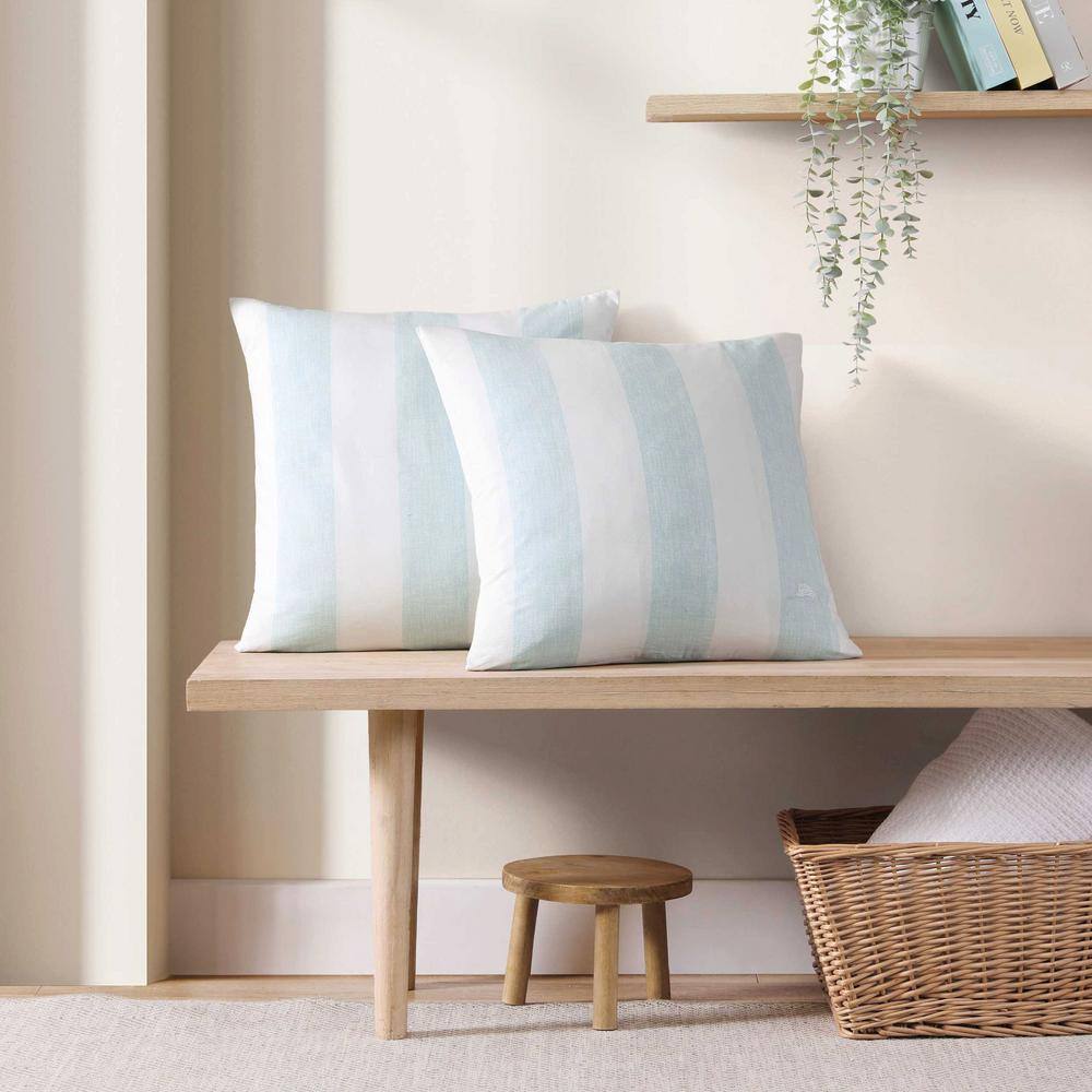 Blue and White Striped Cotton Throw Pillow, 20" x 20"