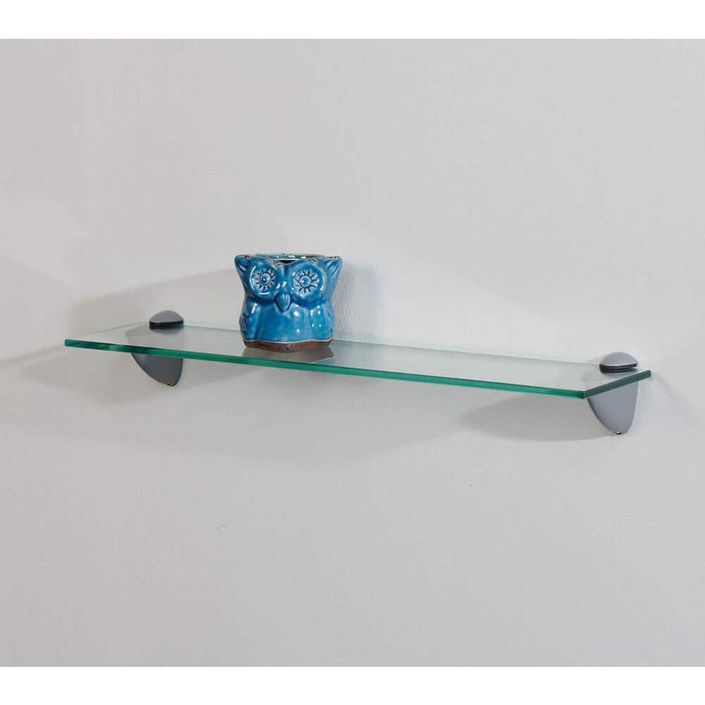 Clear Glass Floating Legacy Wall Shelf, 25" Silver Bracket