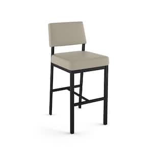 Avery 30.25 in. Greige Faux Leather/Black Metal Bar Stool