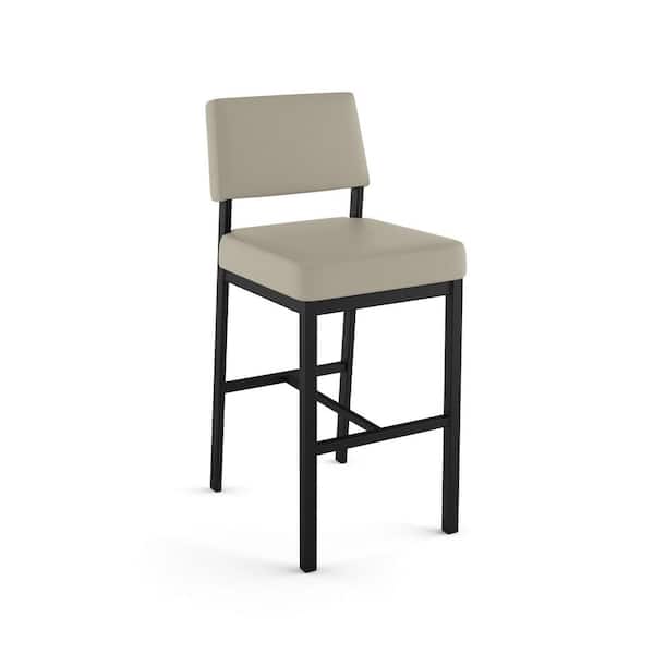 Amisco Avery 30.25 in. Greige Faux Leather/Black Metal Bar Stool