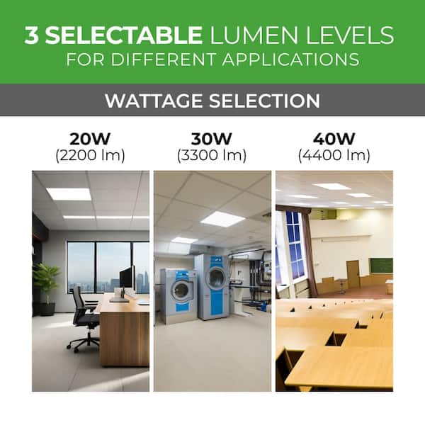 2 ft. x 2 ft. Backlit Selectable Lumens Wattage 3500K 4000K 5000K Integrated LED Flat Panel Light 0-10V Dimming