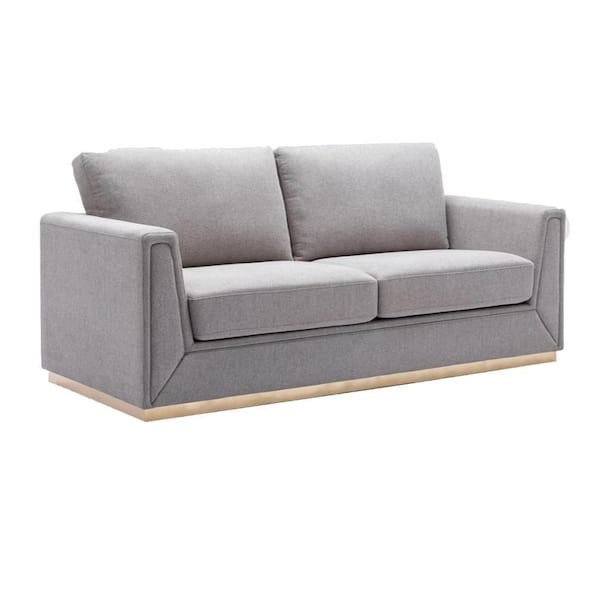 Sylvie 33.5 in. Straight Arm Linen Rectangle Sofa in Gray and Gold