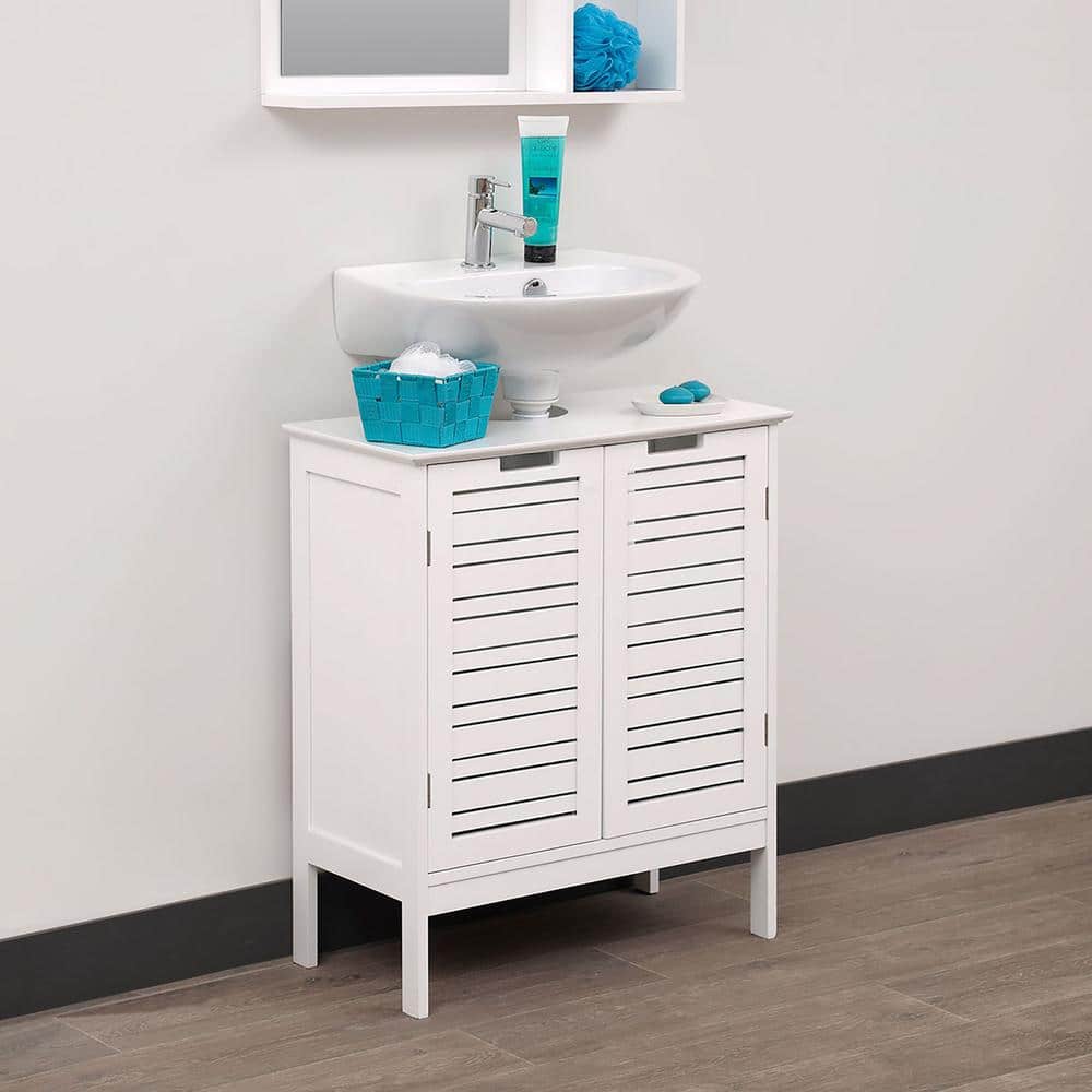 White MDF Under Sink Bathroom Cabinet with Louvered Doors