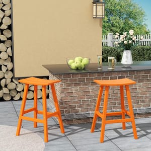 Franklin Orange 29 in. Poly HDPE Fade Resistant Outdoor Patio Saddle Seat Pub Height Bar Stool (Set of 2)