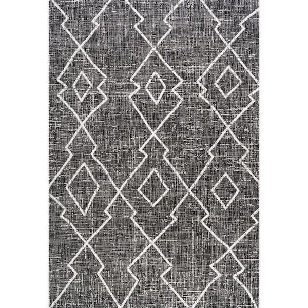 Carwa Tribal Diamond Trellis Black/Ivory 5 ft. x 8 ft. Indoor/Outdoor Area Rug