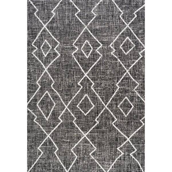 Carwa Tribal Diamond Trellis Black/Ivory 3 ft. x 5 ft. Indoor/Outdoor Area Rug