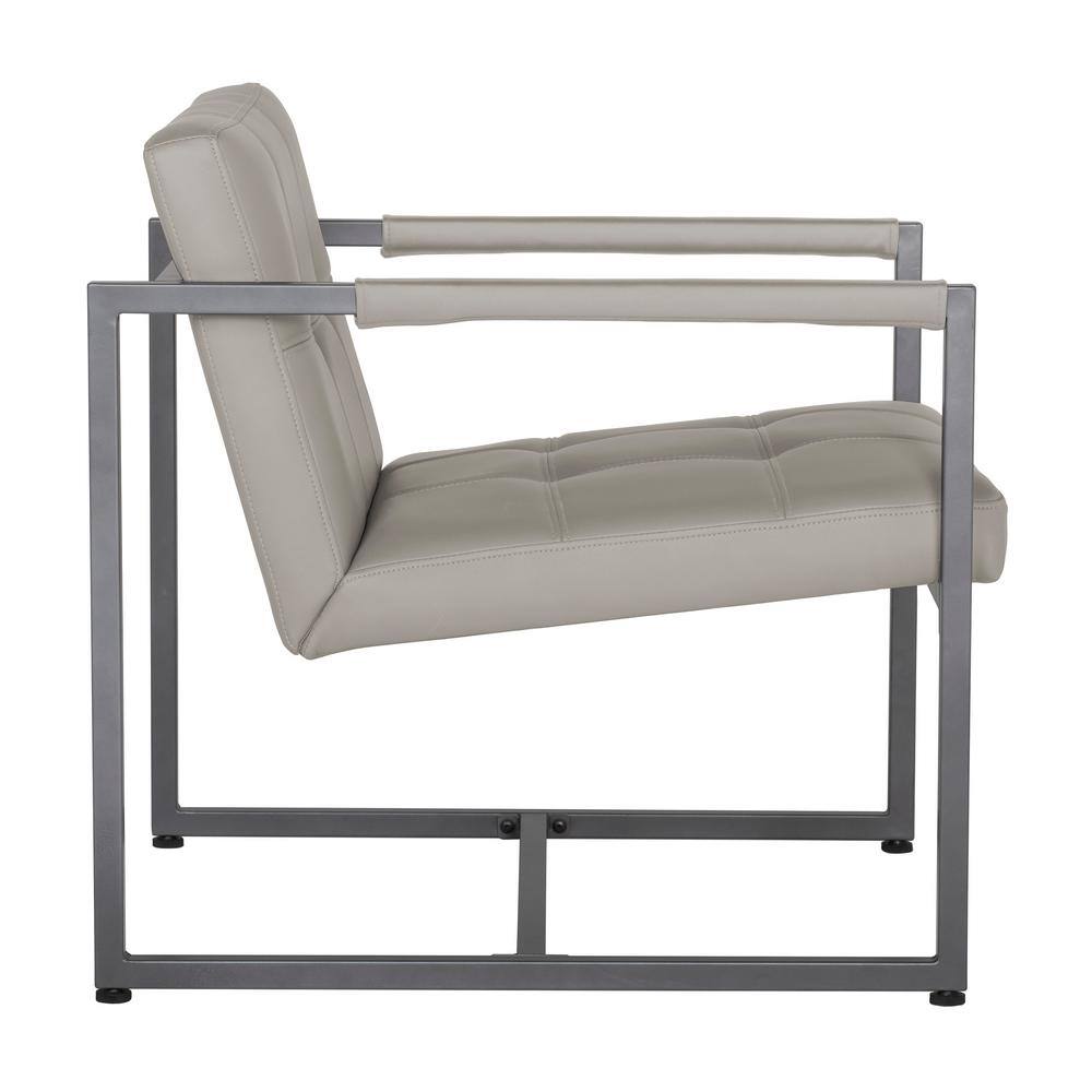 Mushroom Gray Leather and Metal Accent Chair