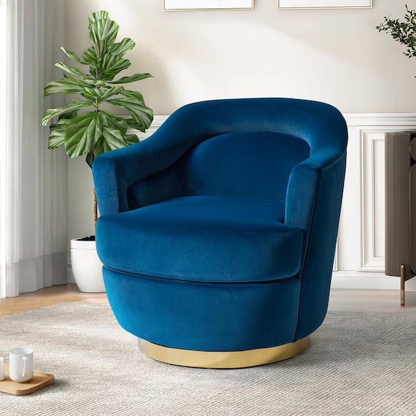 JAYDEN CREATION Cosmin Modern Polyester Navy Swivel Barrel Chair with Metal Base and Three-degree Curved Seat