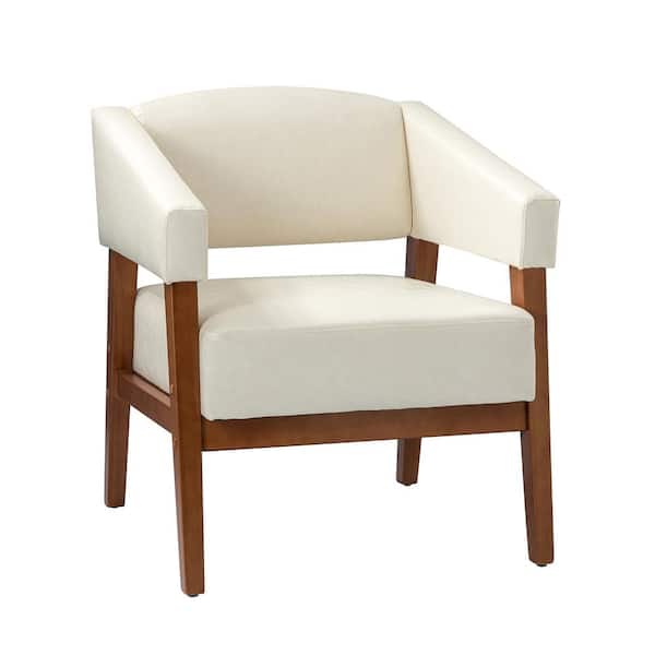 JAYDEN CREATION Patrick White Mid-century Modern Vegan Leather Armchair with Solid Wood Legs
