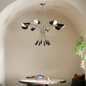Arcus 45.5 in. 8-Light Satin Nickel and Black Modern Shaded Chandelier for Dining Room