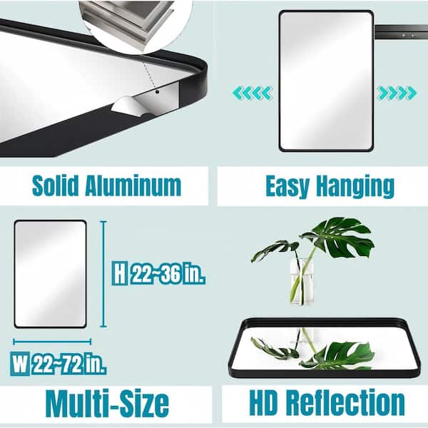 30 in. W x 22 in. H Rectangular Aluminum Framed Wall Bathroom Vanity Mirror in Black