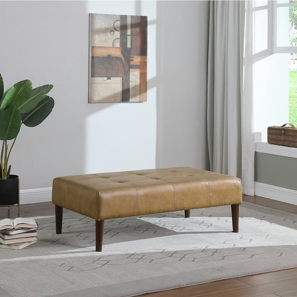 Light Brown Vegan Faux Leather 46 in. W Bedroom Bench Backless Tufted