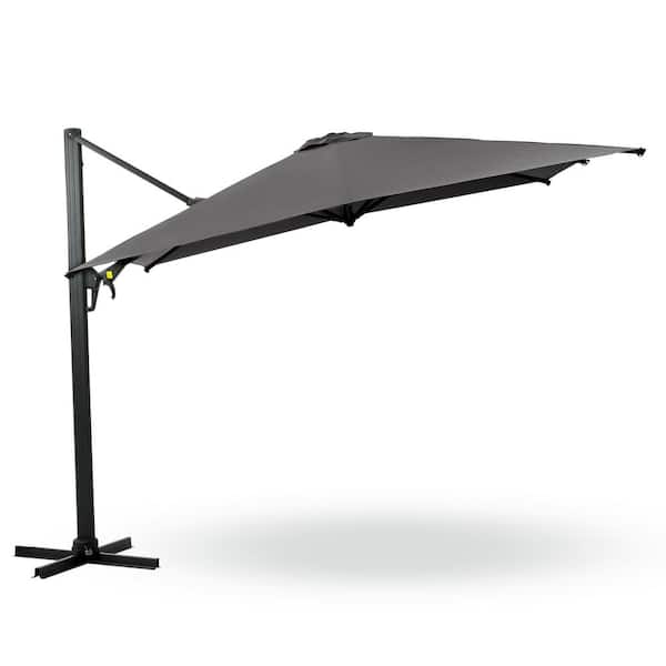 Unbranded 10 ft. Aluminum Cantilever Patio Umbrella in Grey with 360° Rotation, Crank Lift and Tilt Adjustmen for Garden, Pool