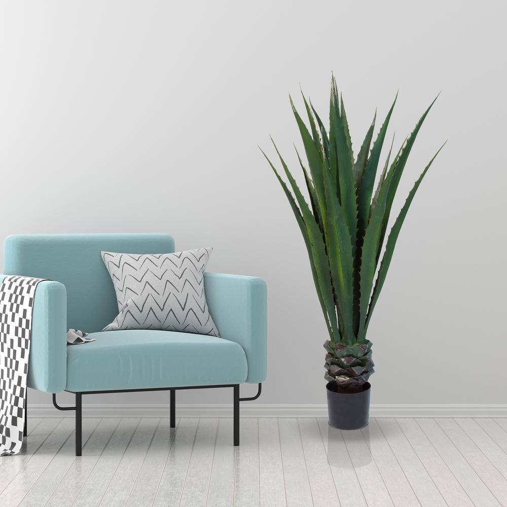 52-Inch Green Plastic Agave Faux Succulent Floor Plant Set