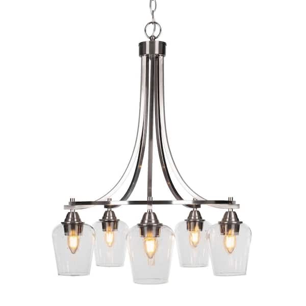 Unbranded Madison 5-Light Brushed Nickel Round Chandelier with 5 in. Clear Bubble Glass Shades, No bulbs included