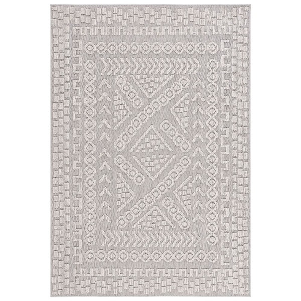 SAFAVIEH Global Gray/Ivory 5 ft. x 8 ft. Geometric Aztec Indoor/Outdoor Area Rug