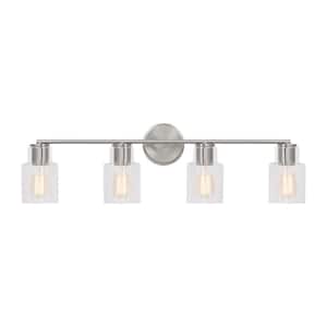 Sayward 32.375 in. W x 9.625 in. H 4-Light Brushed Steel Bathroom Vanity Light with Clear Glass Shades