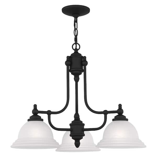 AVIANCE LIGHTING Rollingwood 3-Light Black Chandelier with White Alabaster Glass
