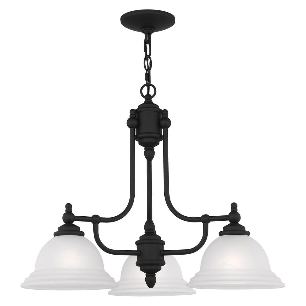 Elegant Black 3-Light Chandelier with White Alabaster Glass
