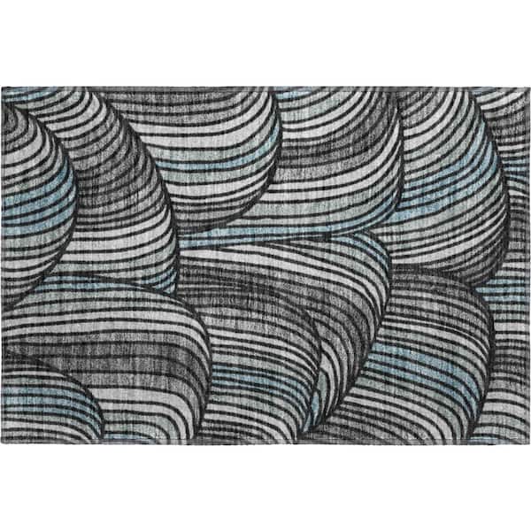 Mayfield Premium Machine Washable Abstract AMF2546 Black 3 ft. x 4 ft. Area Rug