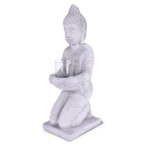 12.8 in. H Gray Cement Buddha Tealight Candle Holder Garden Statue Ornament