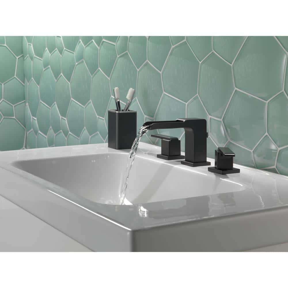 Matte Black Modern Widespread Bathroom Faucet with Drain Assembly