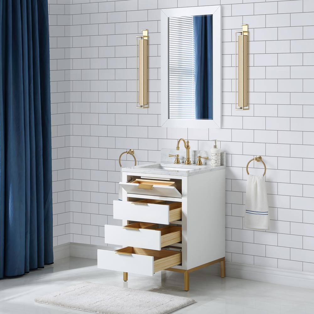 Pure White 24'' Single Sink Vanity with Carrara Marble Top