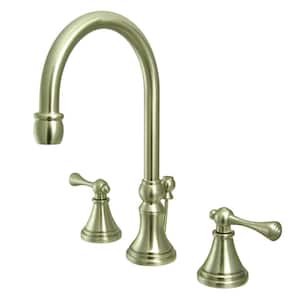 Governor 8 in. Widespread 2-Handle Bathroom Faucet with Brass Pop-Up in Brushed Nickel