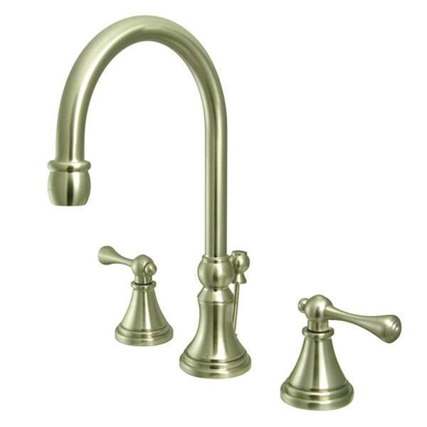 Kingston Brass Governor 8 in. Widespread 2-Handle Bathroom Faucet with Brass Pop-Up in Brushed Nickel