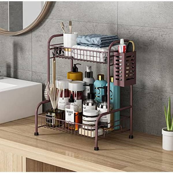 Dyiom Bathroom Counter Organizer Rack With Toiletries Basket, Two