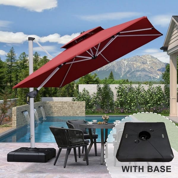 PURPLE LEAF 9 ft. Square High-Quality Aluminum Cantilever Polyester Outdoor Patio Umbrella with Stand, Terra