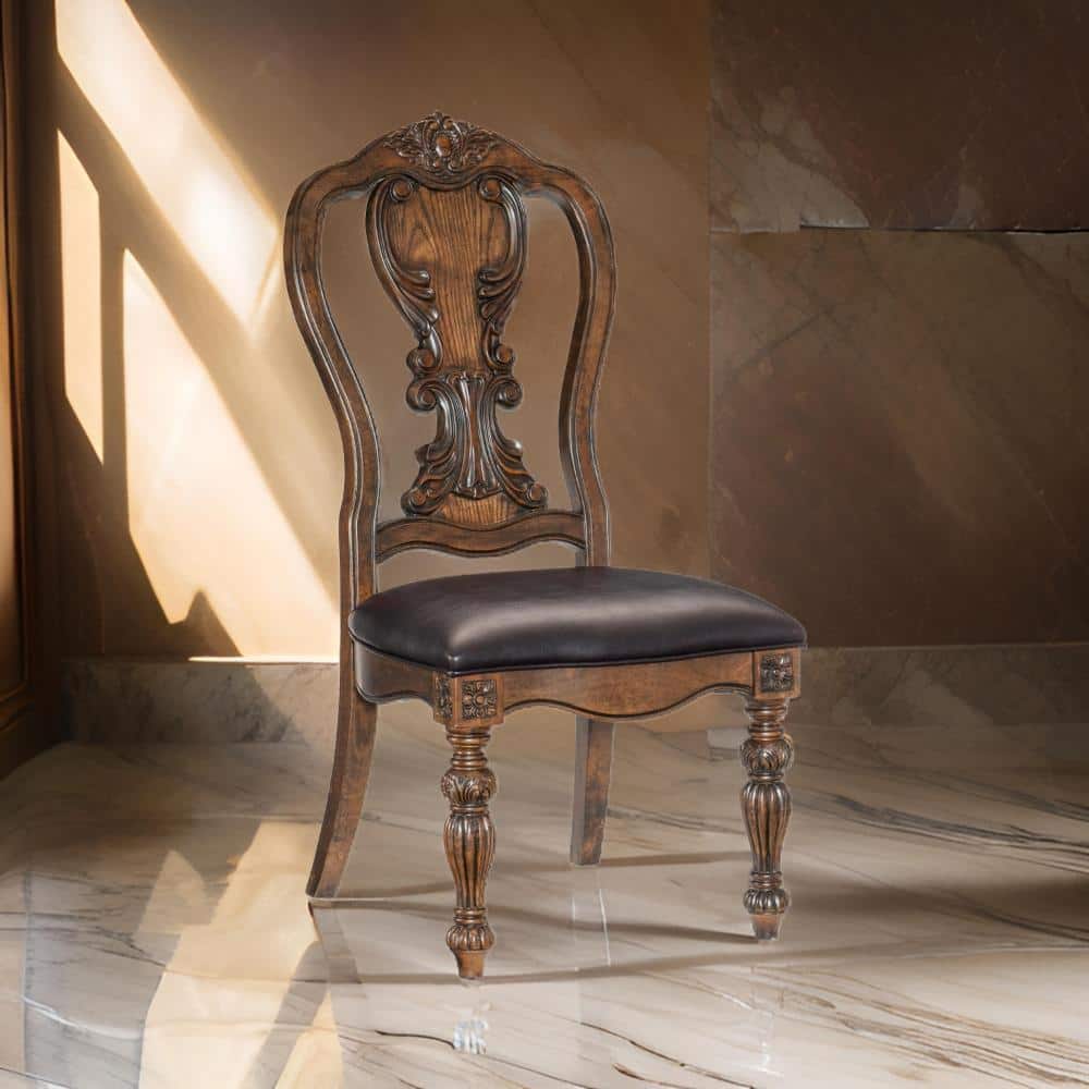 Devi High Back Brown Faux Leather Upholstered Side Chair