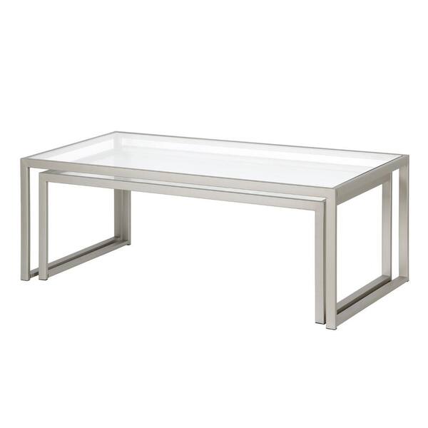 HomeRoots Mariana 46 in. Rectangle Silver Glass Coffee Table