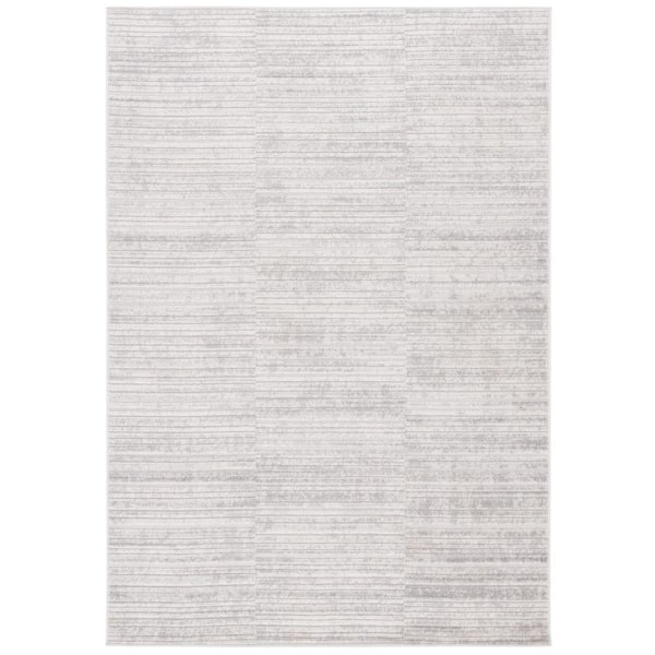 Stella Ivory/Gray 9 ft. x 12 ft. High-Low Distressed Striped Indoor/Outdoor Area Rug