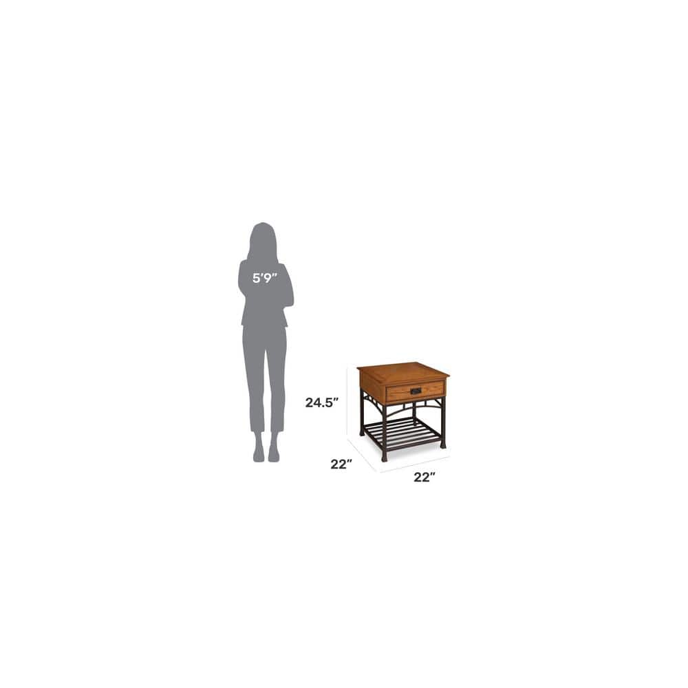 Craftsman Oak & Metal 26" Square End Table with Storage